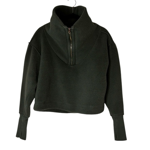 Free People Poppy Pullover- Forest Pine Sherpa Half Zip Pullover- Size Small - Picture 6 of 13